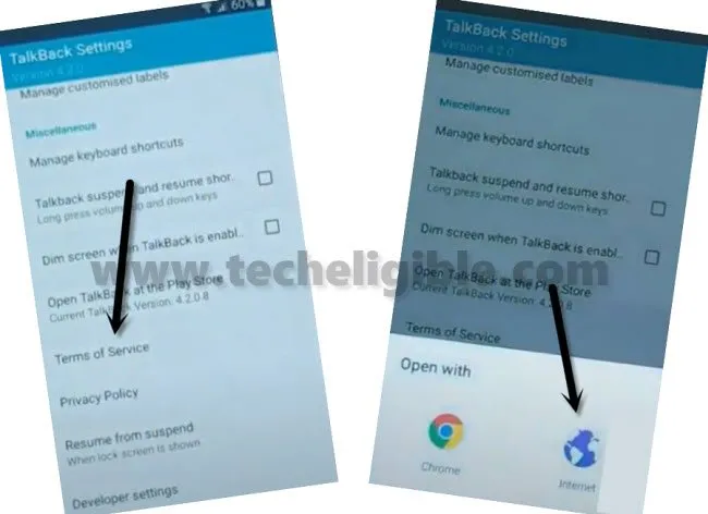 tap on terms of service to bring internet browser to bypass frp galaxy J5