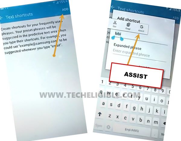 long tap typed to text to get Assist option on J7 bypass google account
