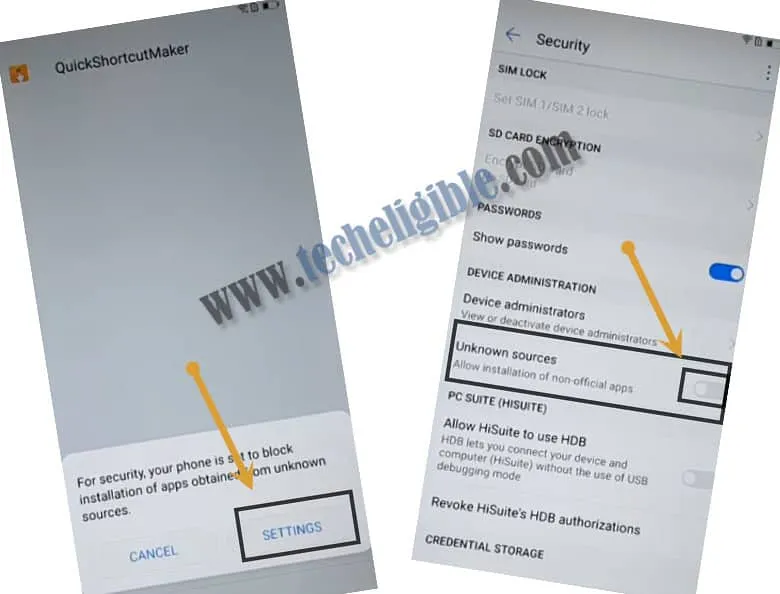 Turn off Unknown Source Huawei to Bypass Huawei FRP