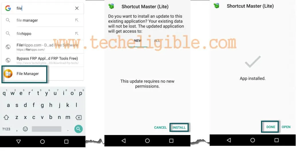 Shortcut Master Lite to bypass frp LG G6