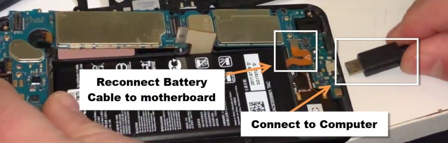 Reconnect Battery cable to motherboard LG