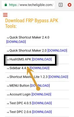 install hushsms apk app to bypass google frp 2019