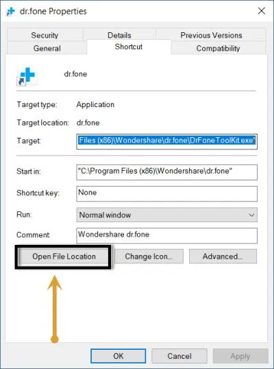 Open File Location Dr.fone Tool