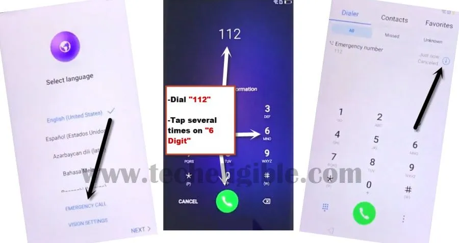 Dial Emergency Number to Bypass frp Huawei Honor 6C Pro