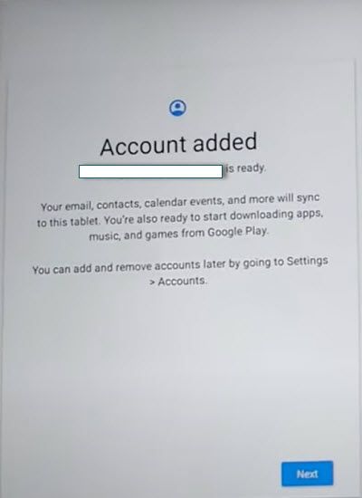 account has been added successfully for frp bypass galaxy tab a t387v