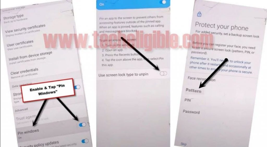 enable pin windows and setup pattern lock to bypass frp