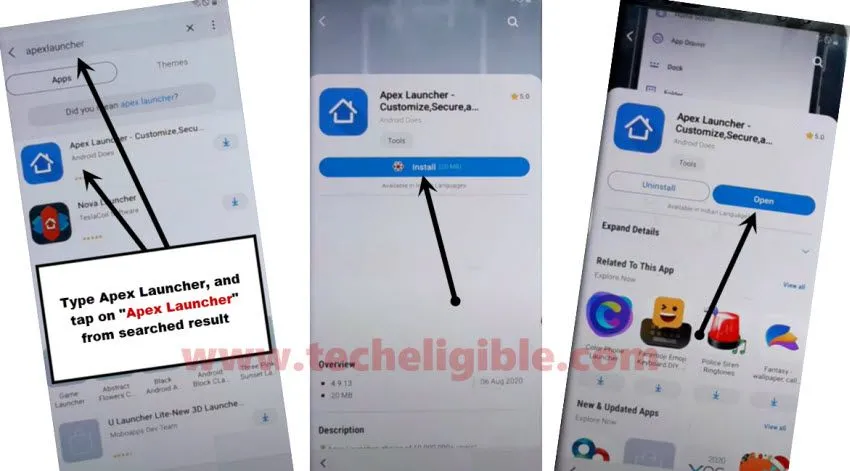 install apex launcher to Bypass FRP Galaxy Note 8 Android 9