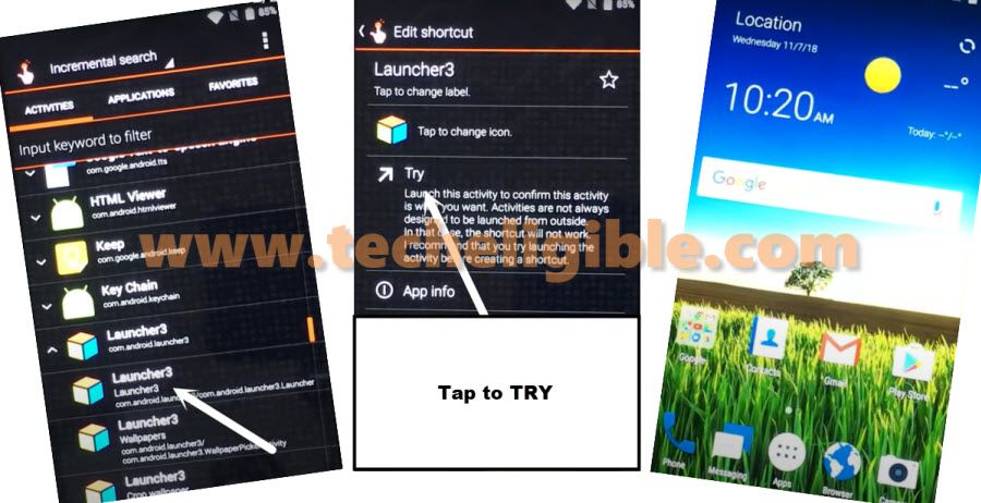open launcher 3 to access home screen to Bypass frp ZTE Blade Z983