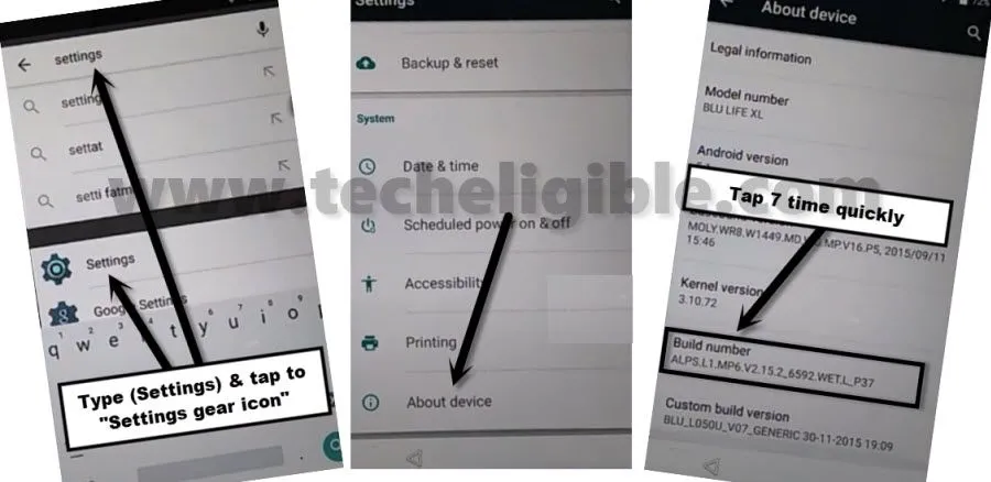 Open settings and enable developer options to Bypass Google FRP BLU Life XL