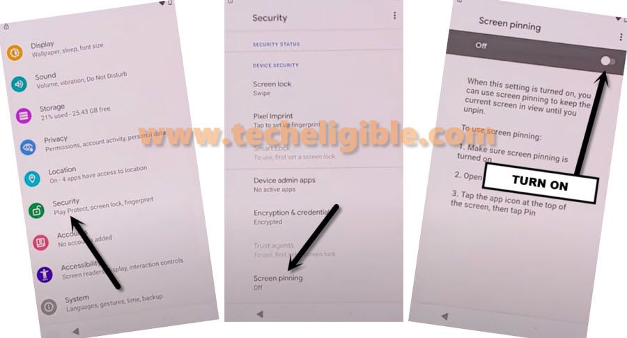 Turn on Screen Pinning to Remvoe FRP Google Pixel Android 10