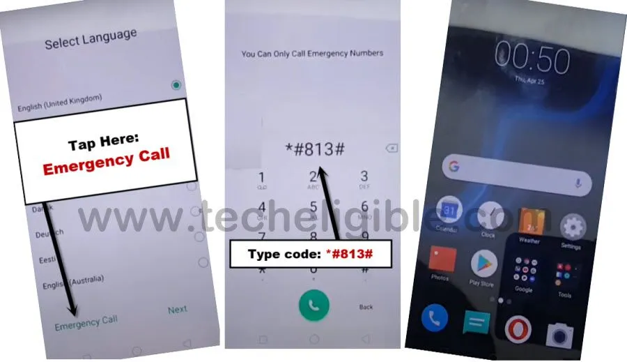 type code on emergency call number to Remove FRP Realme C15 Without PC