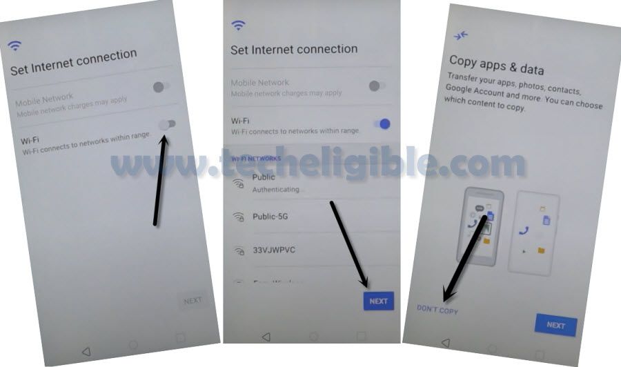 Turn on WiFI and finish setup wizard to bypass google account LG G6