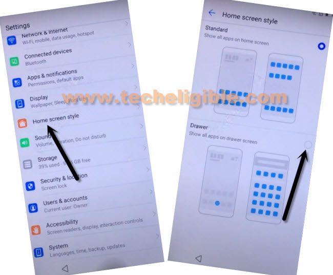 home screen style to bypass frp huawei Y5 Prime