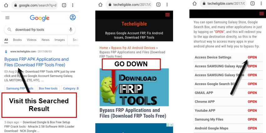 Access device settings from download frp tools page