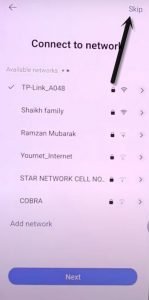 Tap to skip from wifi connect to network page