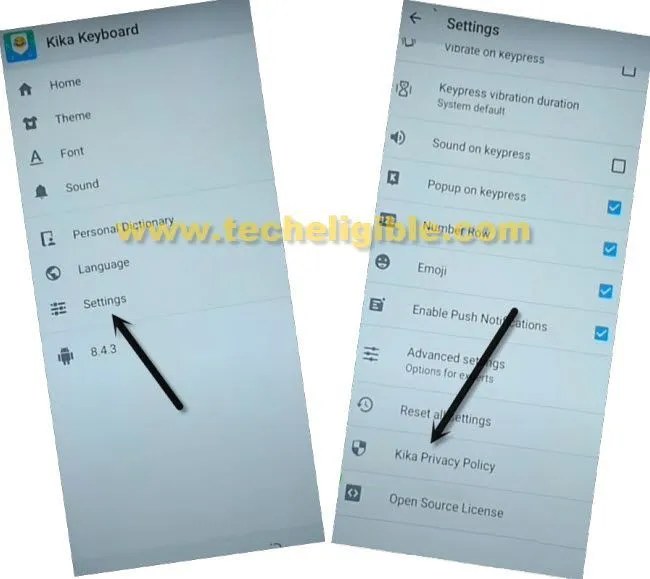 go to settings from kika keyboard for Tecno Spark Go Plus FRP Remove
