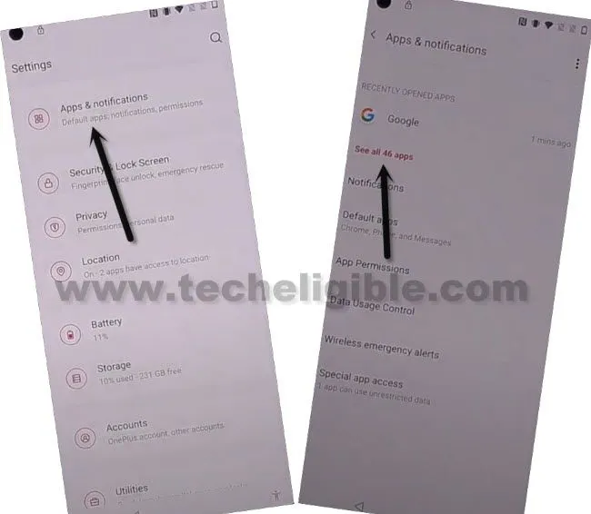 go to apps and notification to bypass frp OnePlus 6, Oneplus 6T
