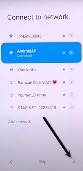 go to next from connect to network screen