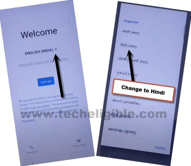 change language to hind to bypass frp nokia 2.3 android 10