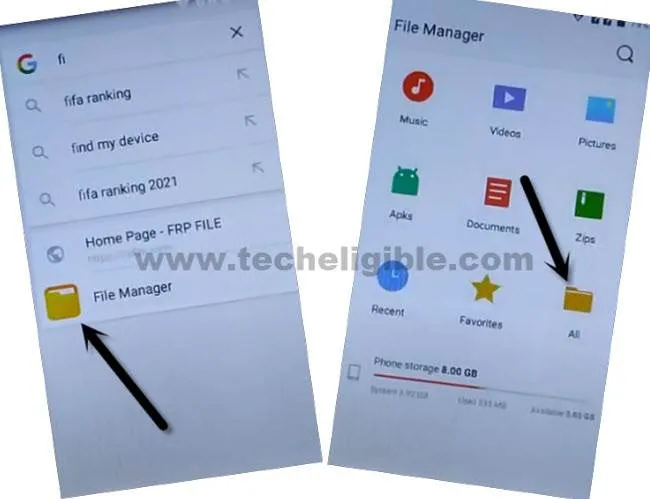 open file manager to bypass google account Itel S11