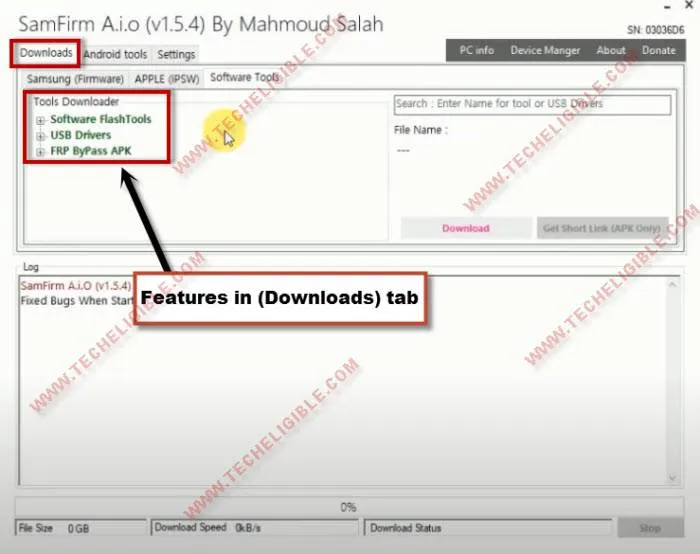 Downloads options in Samfirm tool latest version