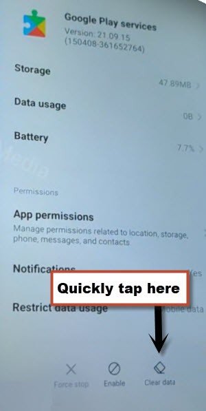 Tap to clear data google play services to Remove frp Redmi Note 10T