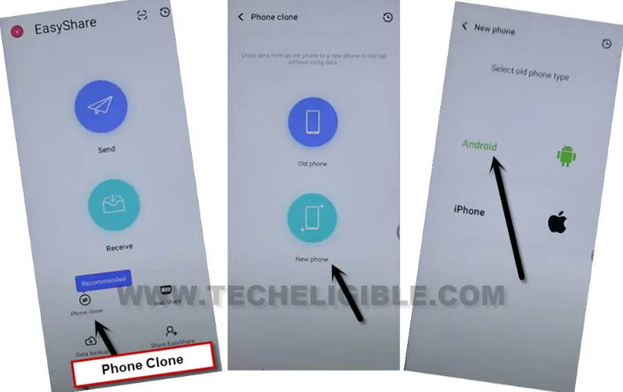 tap phone clone and tap new phone to Remove Google FRP VIVO Y12s