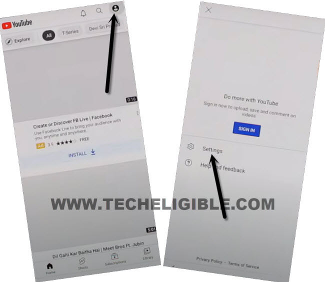 TAP to profile icon in Youtube to Remove FRP SAMSUNG F22