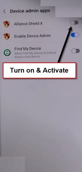 Turn on Alliance Shield X app from settings to bypass frp