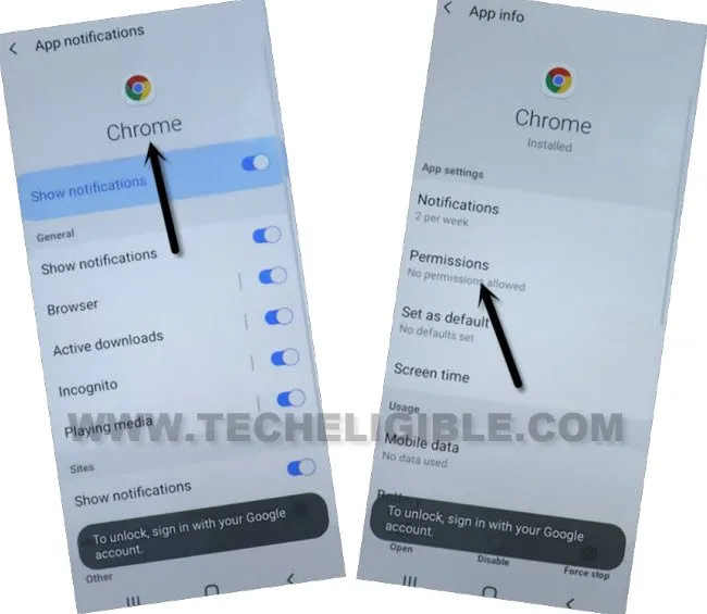 tap on chrome icon and permission to bypass google frp Galaxy A03 Core