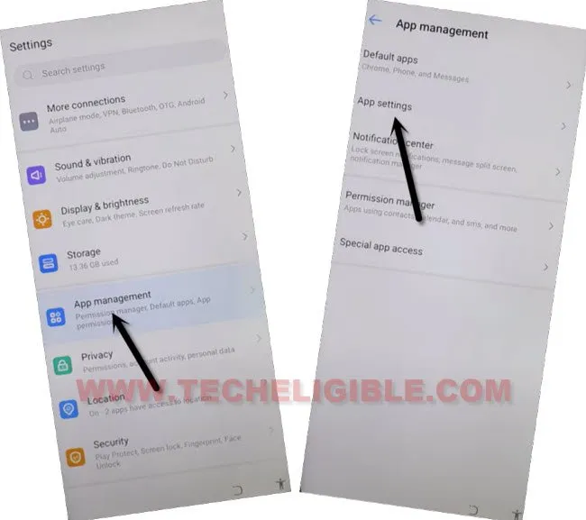 go to app settings from app management to bypass frp tecno spark 8c