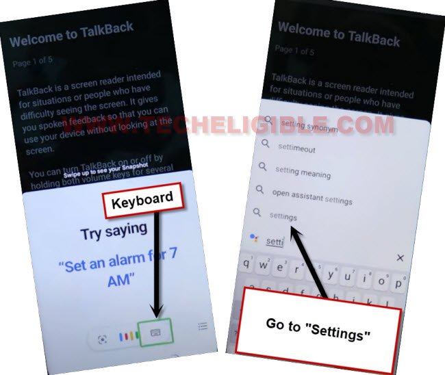search and go to settings from keyboard icon to bypass frp tecno spark 8c