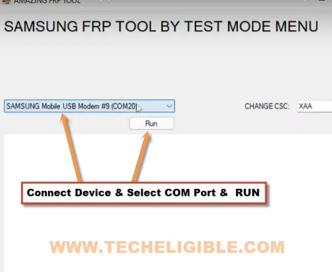 select com port and click to run button from amazing frp tools to bypass frp