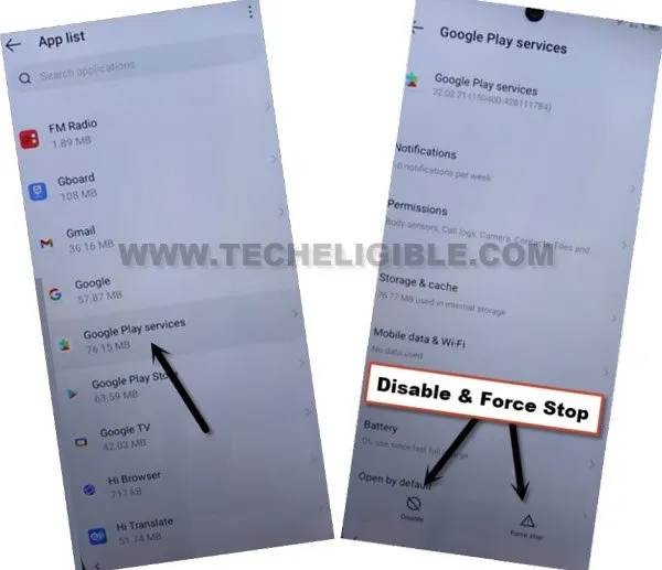 disable force stop google play services to remove frp infinix