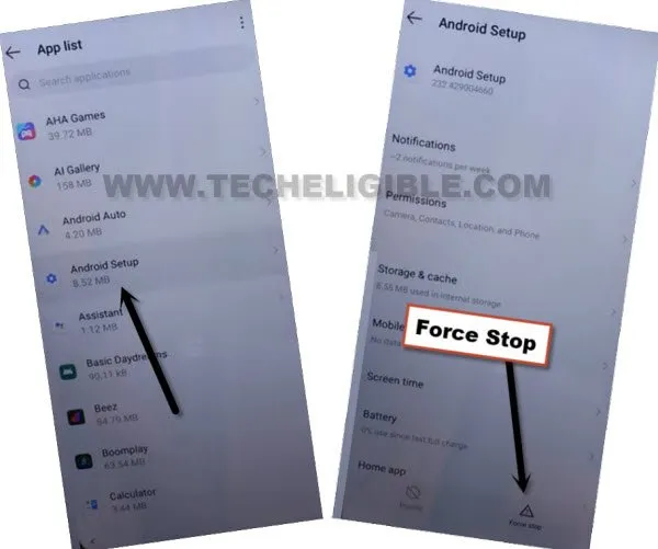 force stop android setup to Bypass FRP Infinix Hot 12 Play