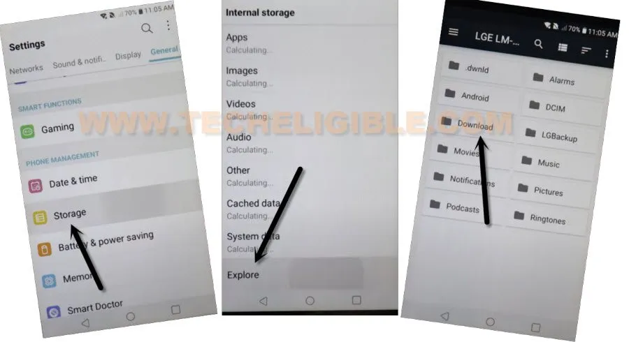 Go to download folder from storage and explore to remove frp LG K8