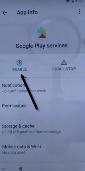 Enable back google play services app