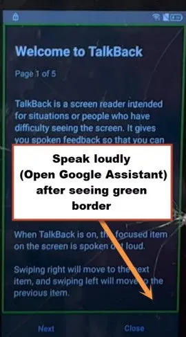 speak google assistan on screen green border