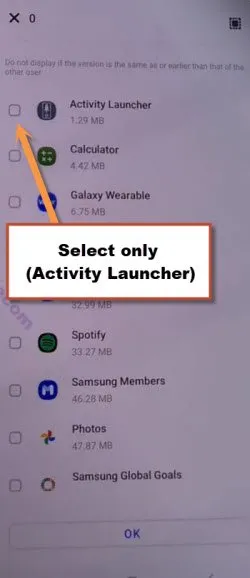 select only activity launcher