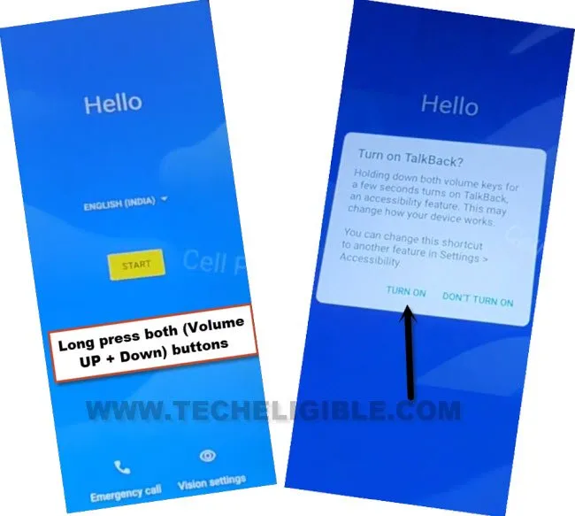 turn on talkback by long hold both volume buttons from hello screen to bypass frp