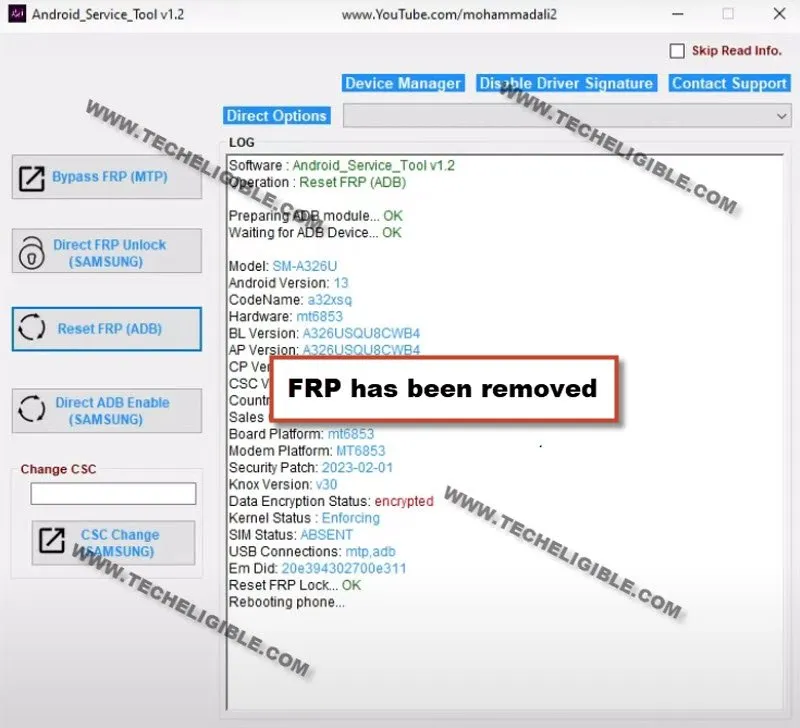 FRP remvoved successfully by Android Service Tool V1.2