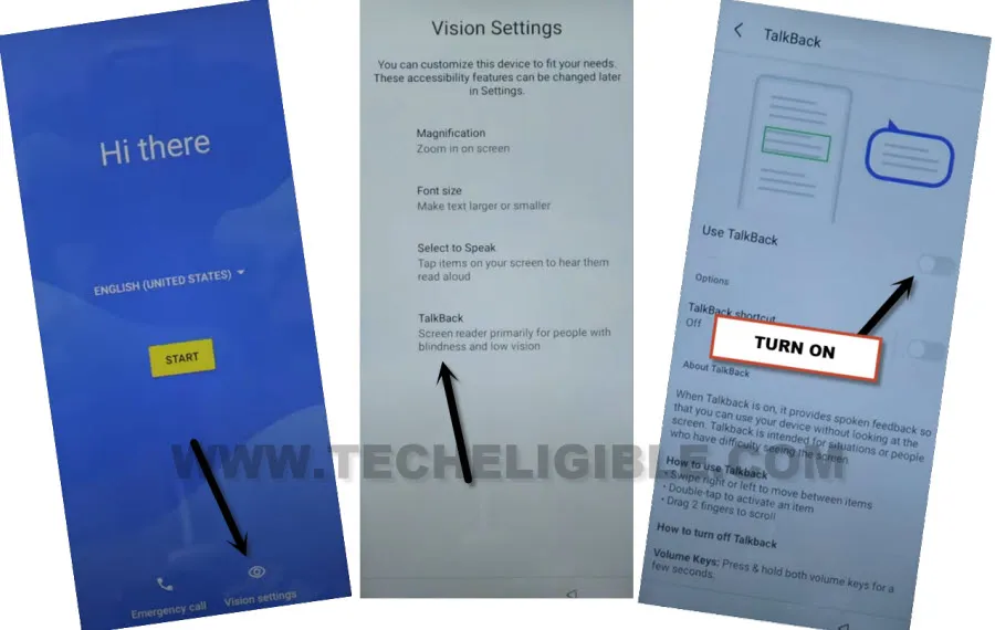 Go to vision settings to bypass frp Itel Vision 3