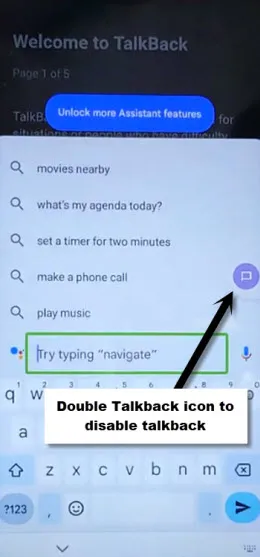Double tap over talkback icon to disable talkback