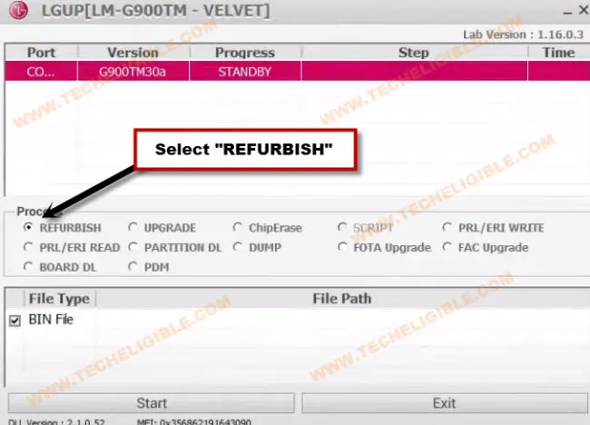 Select Refurbish option to downgrade LG Android Version