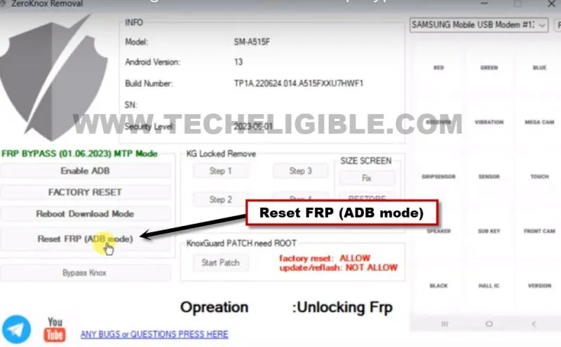Click to reset FRP button to bypass frp Samsung Android 12