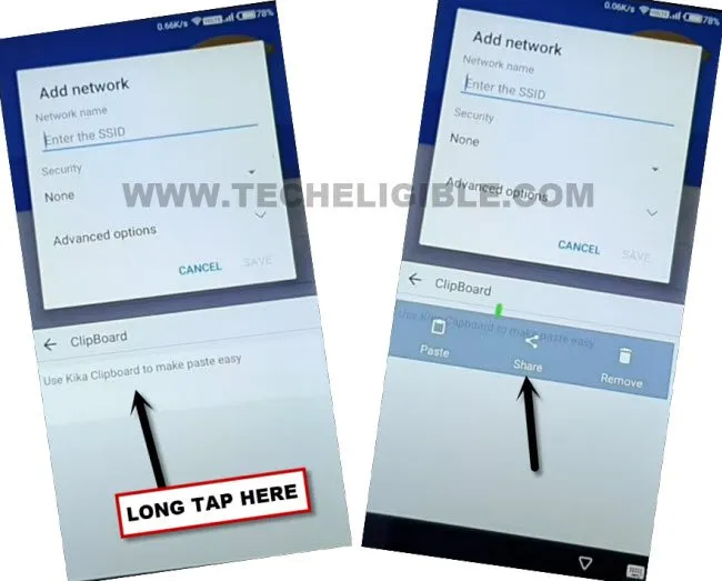 Long tap clipboard from keyboard to bypass frp Tecno IN5