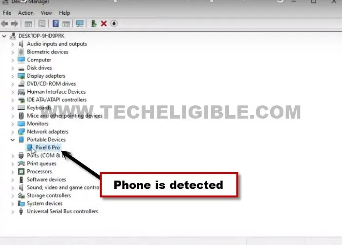 Phone is detected in device manager of PC