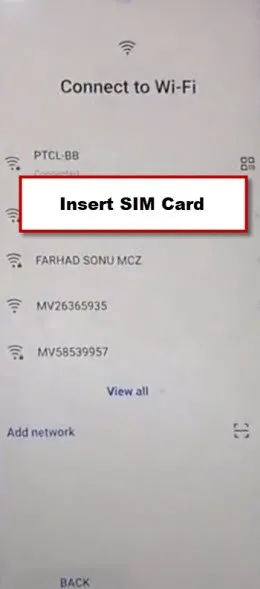 insert sim card on connect to wifi screen to bypass frp Tecno Camon 18 P