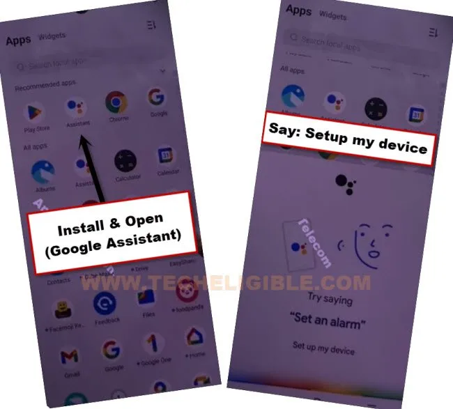 open google assistant to remove frp account on tecno