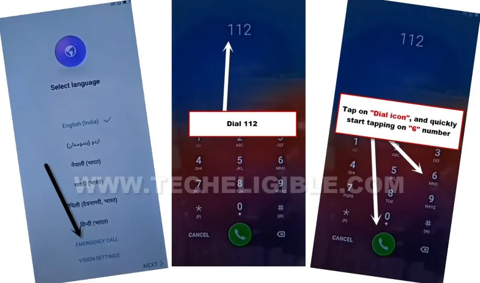 DIAL emergency call number to bypass frp Honor 7A